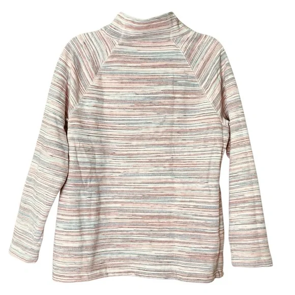 Talbots Featherweight Fleece Zip Hem‎ Pullover Space Dye Stripe Petite (Size L) - Picture 3 of 14